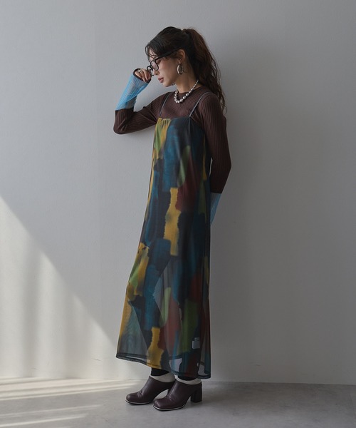bohmal（ボマール） ワンピース 夏 水彩アート総柄シアーキャミ
