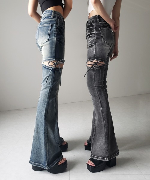 m me eme フレアデニムパンツ M me eme／Ribbon flared denim pants (eme10326) | All Item