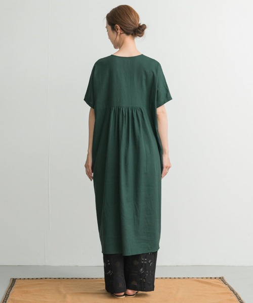 URBAN RESEARCH DOORS ワンピース リネンレーヨンVネック切替