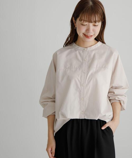 ブラウス シャツ 「WEB限定」フロントタックバンドカラーシャツ レディースの画像
