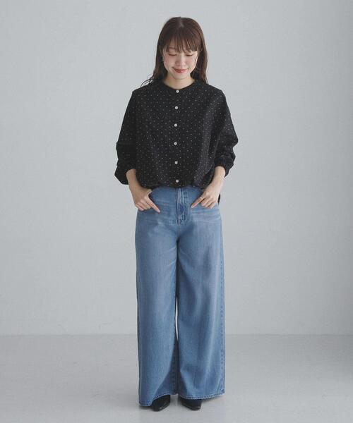 ブラウス シャツ 「WEB限定」フロントタックバンドカラーシャツ レディースの画像