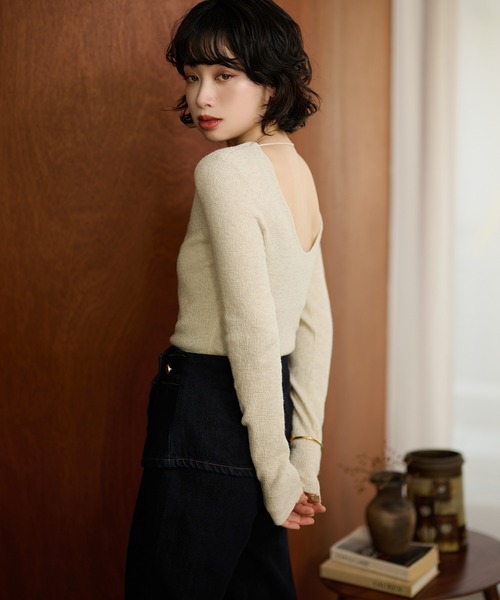 ニット セーター back open knit tops /バックオープン長袖ニット
