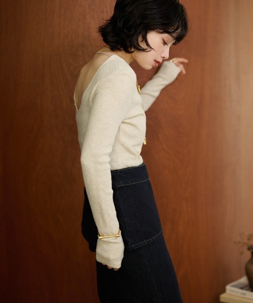 ニット セーター back open knit tops /バックオープン長袖ニット