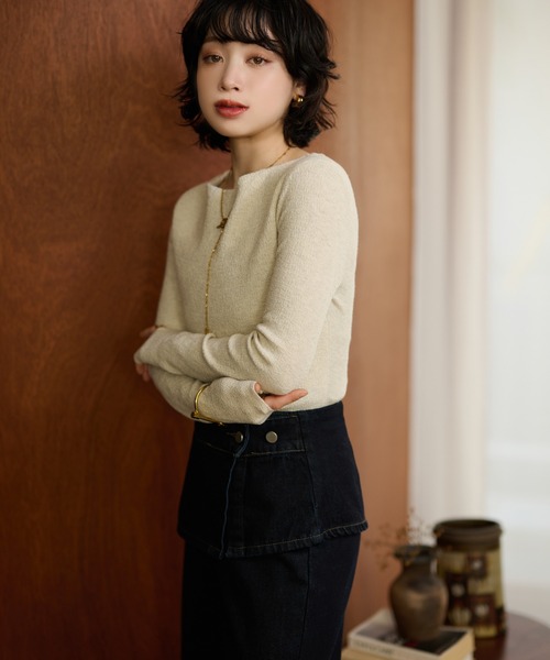 ニット セーター back open knit tops /バックオープン長袖ニット