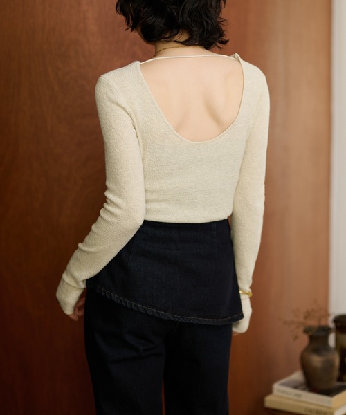 ニット セーター back open knit tops /バックオープン長袖ニット