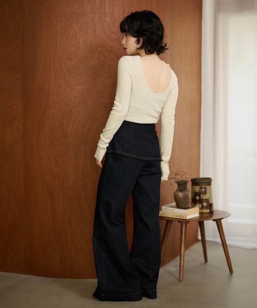 ニット セーター back open knit tops /バックオープン長袖ニット