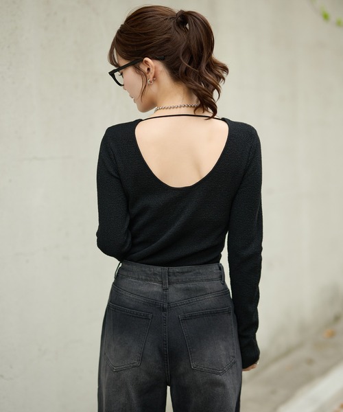 ニット セーター back open knit tops /バックオープン長袖ニット 
