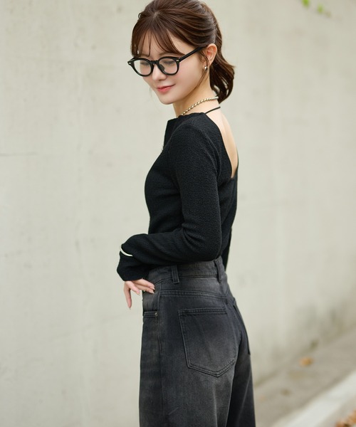 ニット セーター back open knit tops /バックオープン長袖ニット