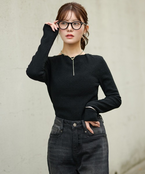 ニット セーター back open knit tops /バックオープン長袖ニット