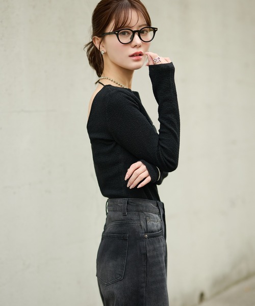 ニット セーター back open knit tops /バックオープン長袖ニット