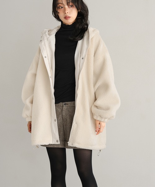 itto ブルゾン アウター ボアビッグシルエット フード付ロング