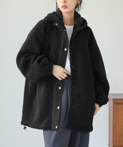 itto ブルゾン アウター ボアビッグシルエット フード付ロング