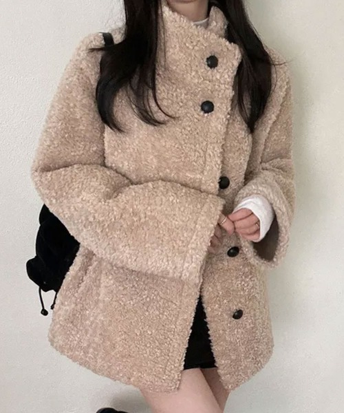 ブルゾン アウター もこもこ スタンドネック ボアジャケットコート