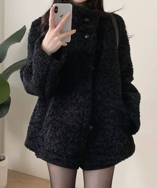 ブルゾン アウター もこもこ スタンドネック ボアジャケットコート