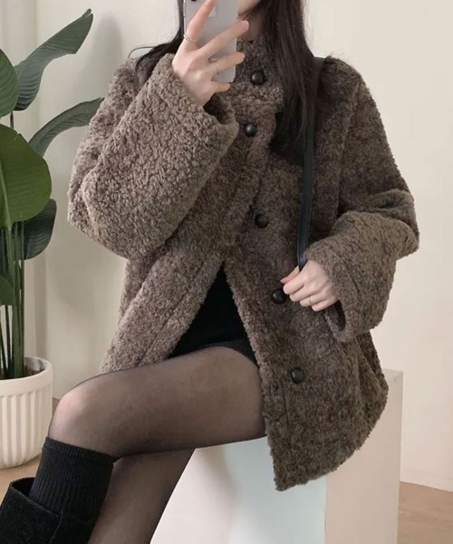 ブルゾン アウター もこもこ スタンドネック ボアジャケットコート