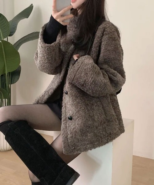 ブルゾン アウター もこもこ スタンドネック ボアジャケットコート