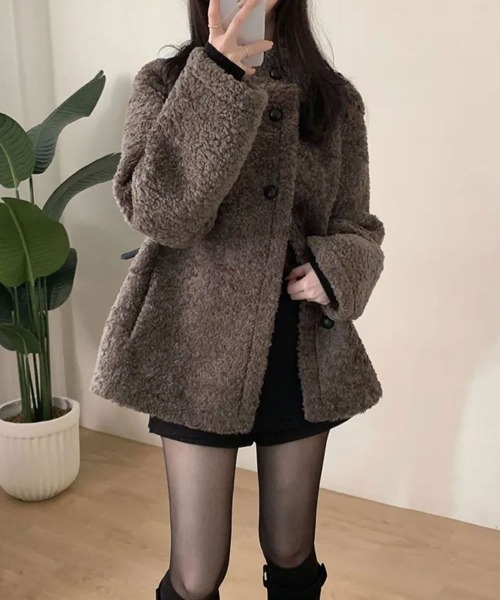 ブルゾン アウター もこもこ スタンドネック ボアジャケットコート