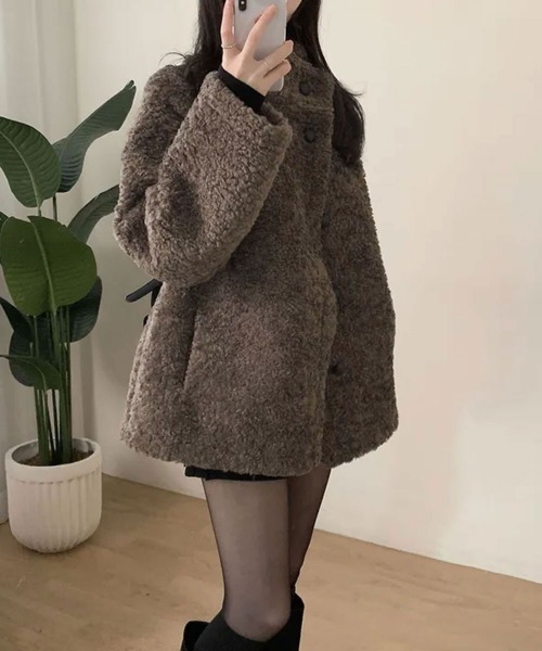 ブルゾン アウター もこもこ スタンドネック ボアジャケットコート