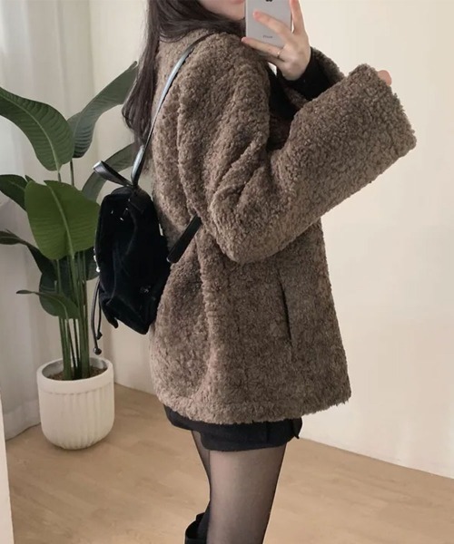 ブルゾン アウター もこもこ スタンドネック ボアジャケットコート