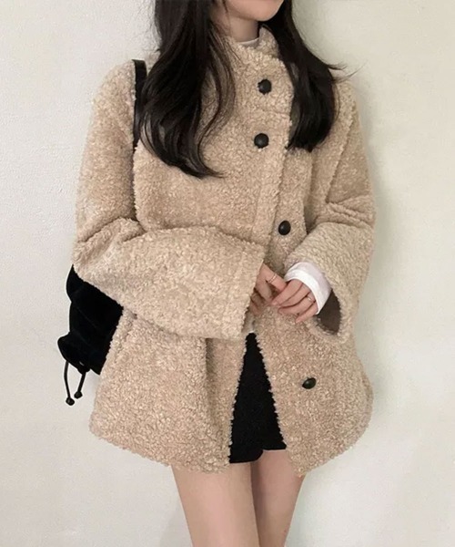 ブルゾン アウター もこもこ スタンドネック ボアジャケットコート