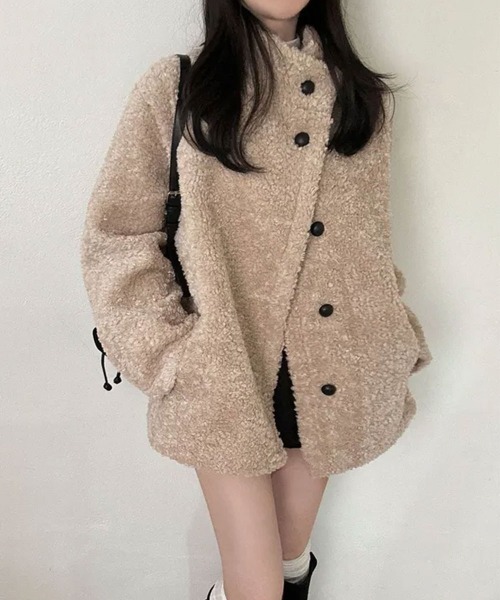 ブルゾン アウター もこもこ スタンドネック ボアジャケットコート