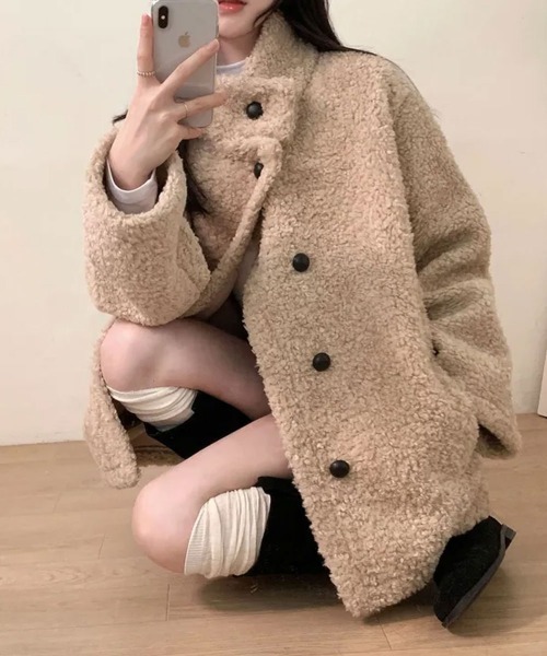 ブルゾン アウター もこもこ スタンドネック ボアジャケットコート