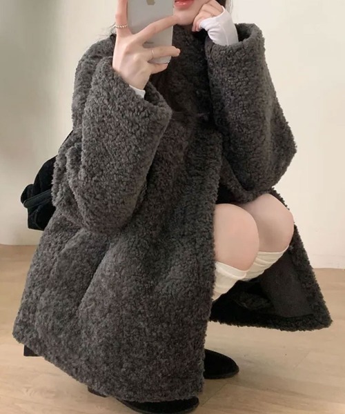 ブルゾン アウター もこもこ スタンドネック ボアジャケットコート
