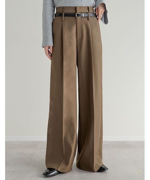 スラックス パンツ 「低身長/高身長サイズ有」ツイルダブルベルトループワイドパンツ レディース | Re:EDIT | 03