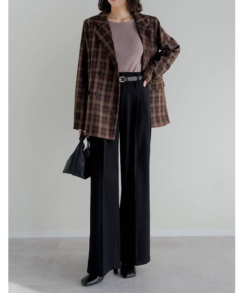 スラックス パンツ 「低身長/高身長サイズ有」ツイルダブルベルトループワイドパンツ レディース | Re:EDIT | 08