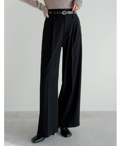 スラックス パンツ 「低身長/高身長サイズ有」ツイルダブルベルトループワイドパンツ レディース | Re:EDIT | 09