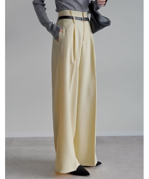 スラックス パンツ 「低身長/高身長サイズ有」ツイルダブルベルトループワイドパンツ レディース | Re:EDIT | 16