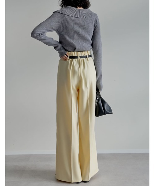 スラックス パンツ 「低身長/高身長サイズ有」ツイルダブルベルトループワイドパンツ レディース | Re:EDIT | 17