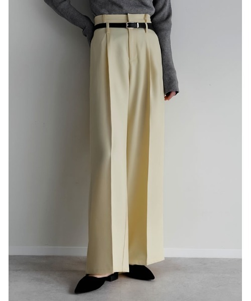 スラックス パンツ 「低身長/高身長サイズ有」ツイルダブルベルトループワイドパンツ レディース | Re:EDIT | 18