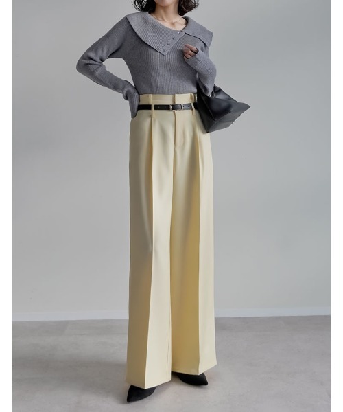 スラックス パンツ 「低身長/高身長サイズ有」ツイルダブルベルトループワイドパンツ レディース | Re:EDIT | 15
