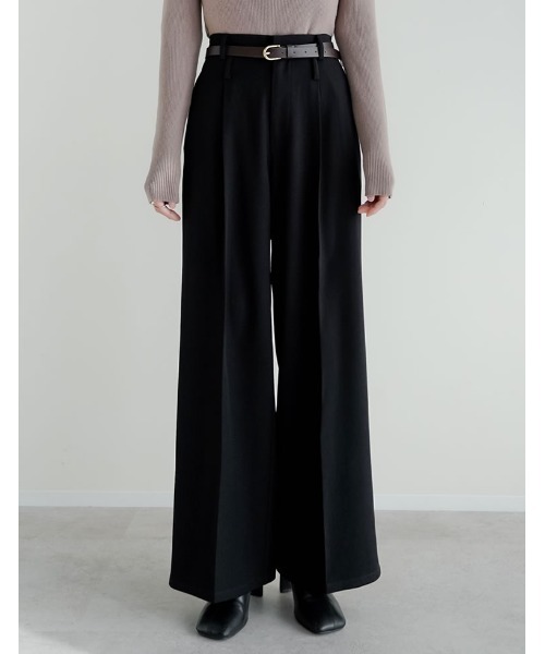 スラックス パンツ 「低身長/高身長サイズ有」ツイルダブルベルトループワイドパンツ レディース | Re:EDIT | 05
