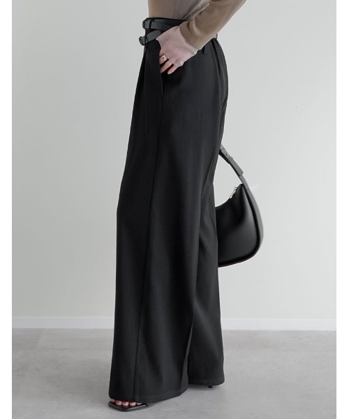 スラックス パンツ 「低身長/高身長サイズ有」ツイルダブルベルトループワイドパンツ レディース | Re:EDIT | 12