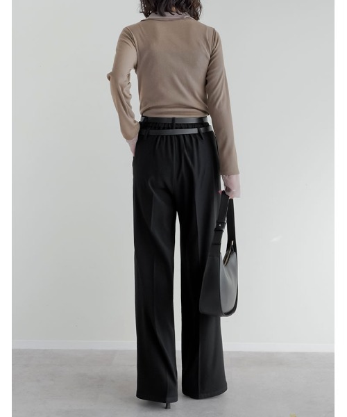 スラックス パンツ 「低身長/高身長サイズ有」ツイルダブルベルトループワイドパンツ レディース | Re:EDIT | 13