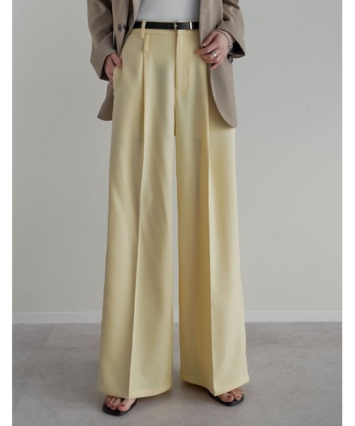 スラックス パンツ 「低身長/高身長サイズ有」ツイルダブルベルトループワイドパンツ レディース | Re:EDIT | 22