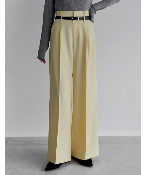 スラックス パンツ 「低身長/高身長サイズ有」ツイルダブルベルトループワイドパンツ レディース | Re:EDIT | 14