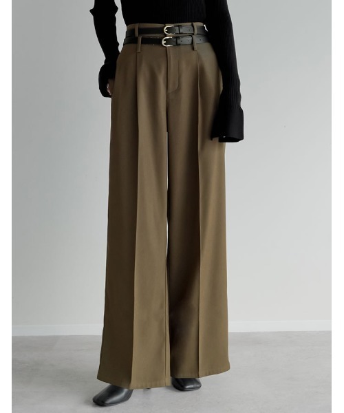 スラックス パンツ 「低身長/高身長サイズ有」ツイルダブルベルトループワイドパンツ レディース | Re:EDIT | 23