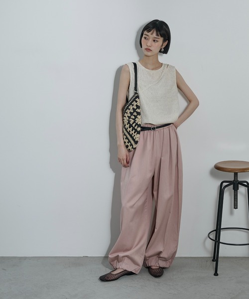 ワイドパンツ パンツ バルーンヘムイージーワイドバレルパンツ レディースの画像