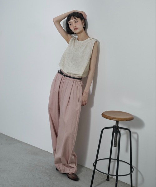 ワイドパンツ パンツ バルーンヘムイージーワイドバレルパンツ レディースの画像