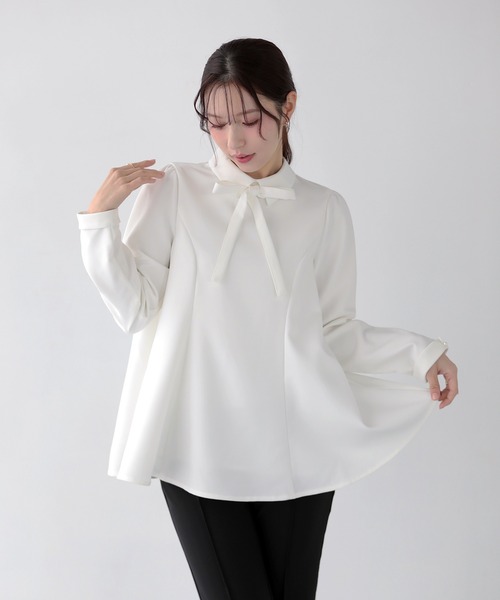 Fit more（フィットモア） ブラウス シャツ リボンタイAラインタック 
