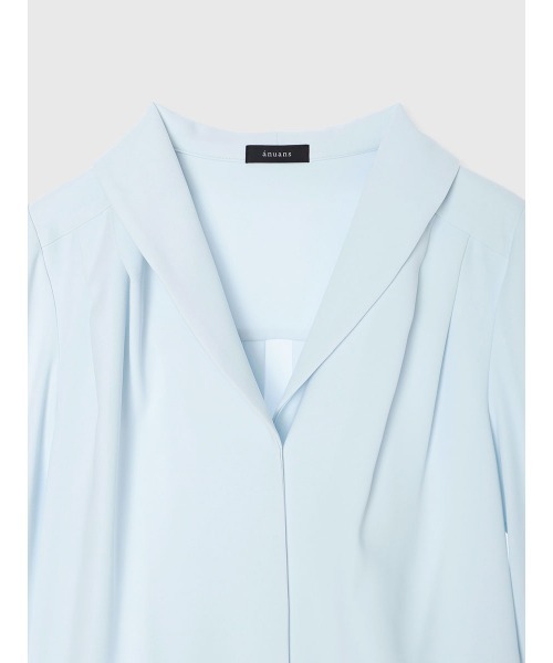 anuans ダブルクロスドレープネックブラウス サックスブルー ダブルクロスドレープネックブラウス