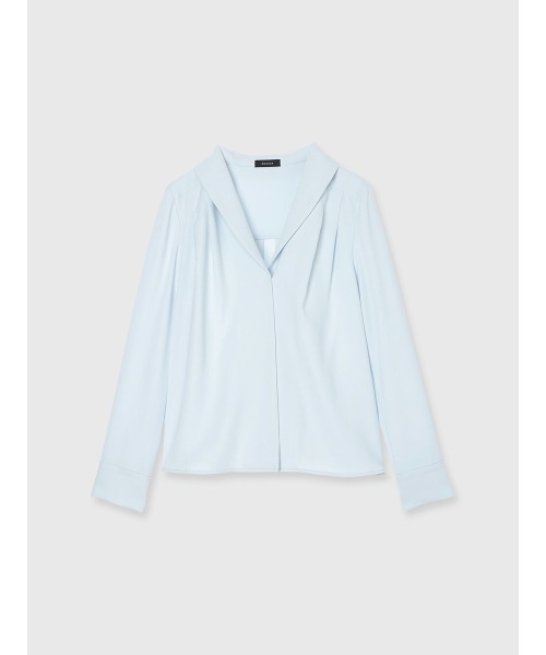 anuans ダブルクロスドレープネックブラウス サックスブルー ダブルクロスドレープネックブラウス