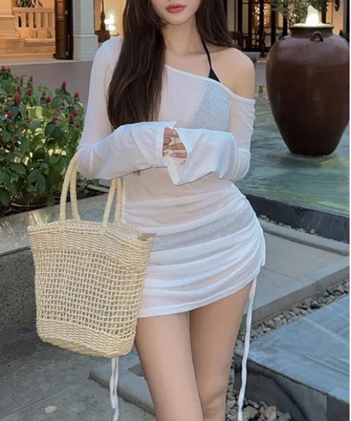 新品タグ付きT. japan swim one shoulder tops 水着 gossip!ロサンゼルス 水着 Y2K ワンショルドレープストリングカバーT