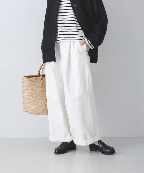 ワイドパンツ パンツ ホワイトデニムワイドパンツ レディースの画像