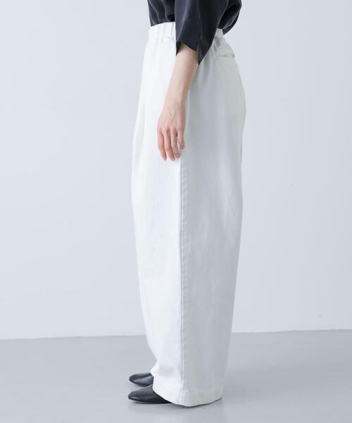 ワイドパンツ パンツ ホワイトデニムワイドパンツ レディースの画像