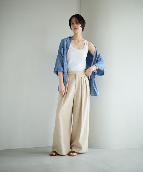 ブラウス シャツ 2WAYデニム半袖シャツ レディースの画像
