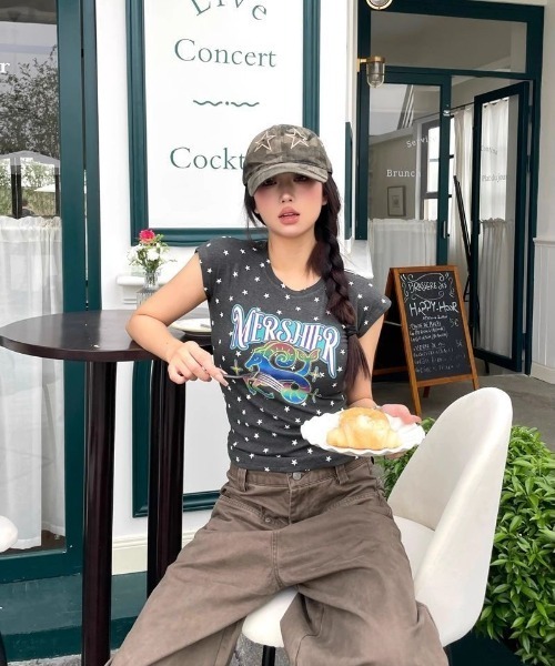 tシャツ 半袖 Y2K スター ビンテージ風フィット T シャツ レディース